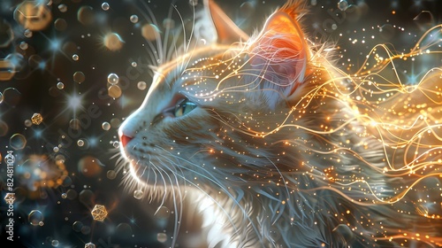 Colorful fantasy cat universe gorgeous lines poster background