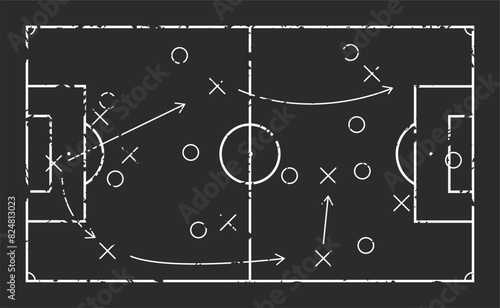 Tactics scheme for football team, chalk draw on board