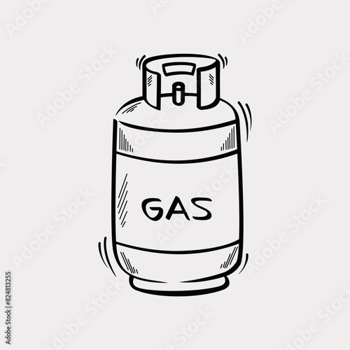 Hand drawn Gas cylinder vector tank. Lpg propane bottle icon container. 