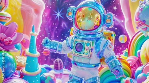 An imaginative 3D cartoon rendering of a spacethemed office party, with astronauts, rockets, and decorations inspired by Saturn, all set against a festive, starstudded background