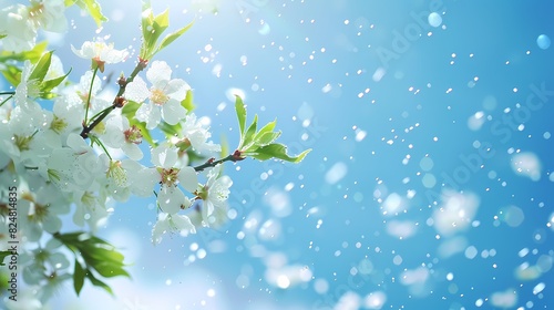 Plum blossom poster background with water drops after rain © jinzhen