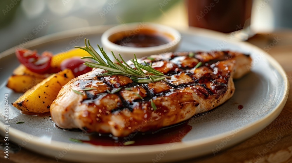 Image of a chicken steak topped with tangy barbecue sauce Image of a chicken steak topped with tangy barbecue sauce