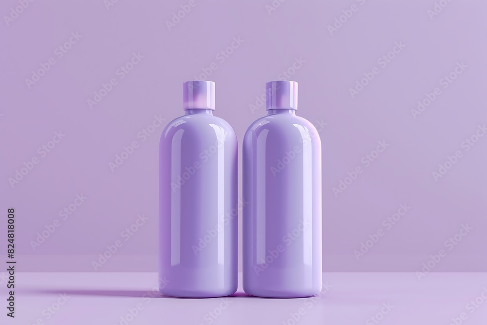 two mockup light purple bottles for shampoo, lotion, cream, shower gel or liquid soap, template cosmetics product container, minimalism wallpaper with copy space two mockup light purple bottles for shampoo, lotion, cream, shower gel or liquid soap, template cosmetics product container, minimalism wallpaper with copy space