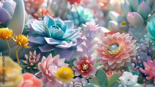 Colorful flowers succulents poster background
