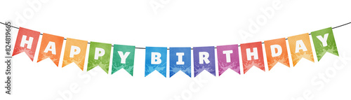 Colorful happy birthday bunting garland, pennants with white letters