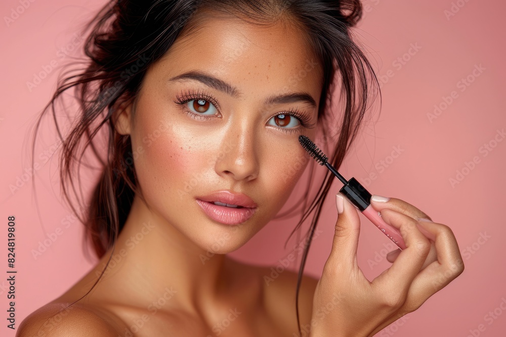 Young women are brushing their eyelashes Young women are brushing their eyelashes