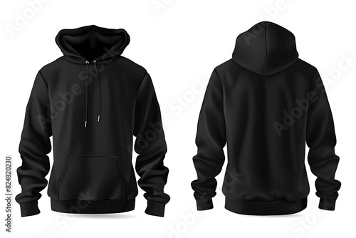 Black hoodie sweatshirt front and back mockup template, clothes fashion design, create own brand, put your logotype, shopping sale photo