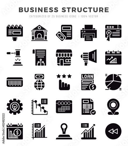 Business Structure Icon Pack 25 Vector Symbols for Web Design.