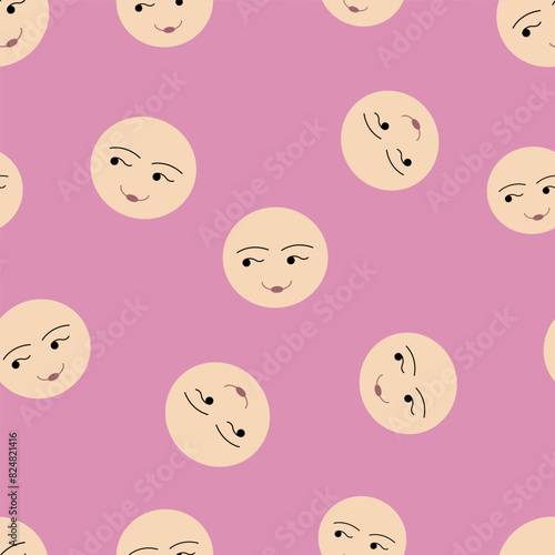 Seamless pattern, repeatable texture. Funny girl visage.
