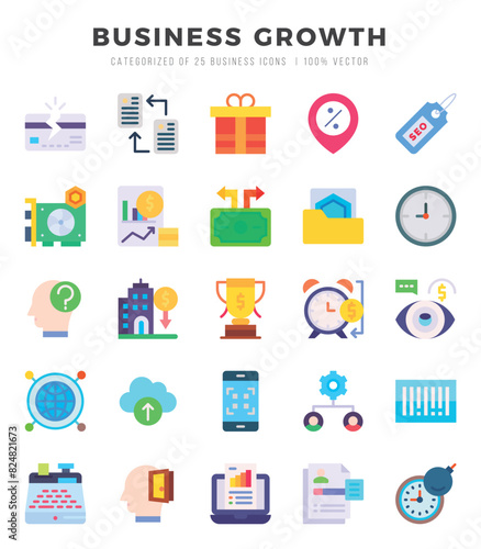 Business Growth icons Pack. Flat icons set. Business Growth collection set. Simple vector icons.