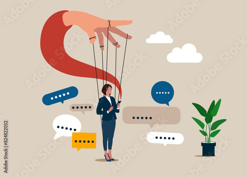 Puppets in the business meeting. Exploitation, authority concept. Flat vector illustration