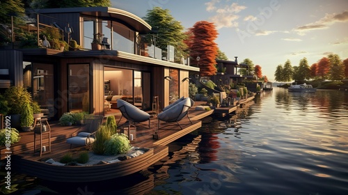 A photo of Houseboat Homes Harmonizing with the river