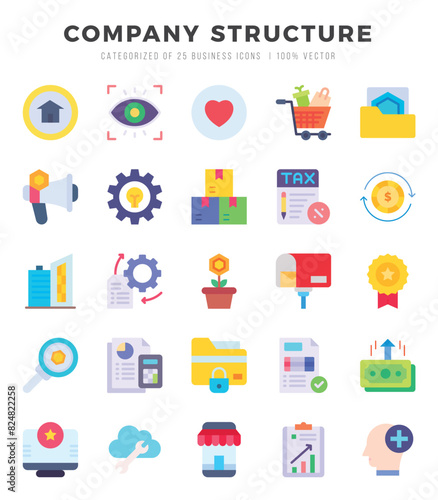 Wallpaper Mural Set of Company Structure Icons. Simple Flat art style icons pack. Vector illustration. Torontodigital.ca