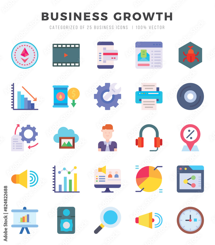 Set of Flat Business Growth Icons. Flat art icon. Vector illustration Set of Flat Business Growth Icons. Flat art icon. Vector illustration