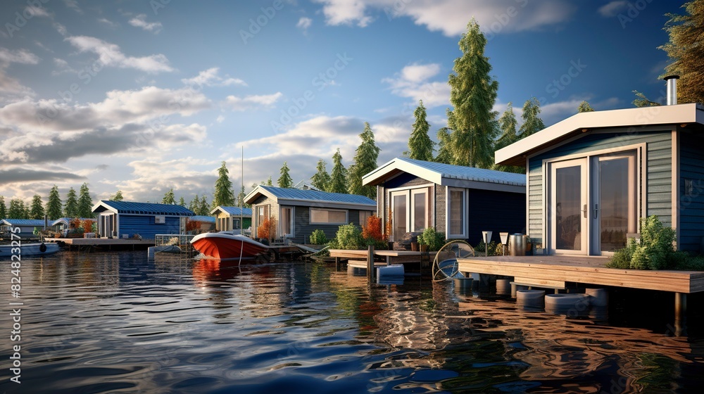 A photo of Houseboat Homes Harmonizing with the river A photo of Houseboat Homes Harmonizing with the river