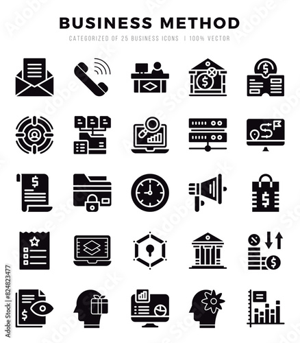 Set of Glyph Business Method Icons. Glyph art icon. Vector illustration