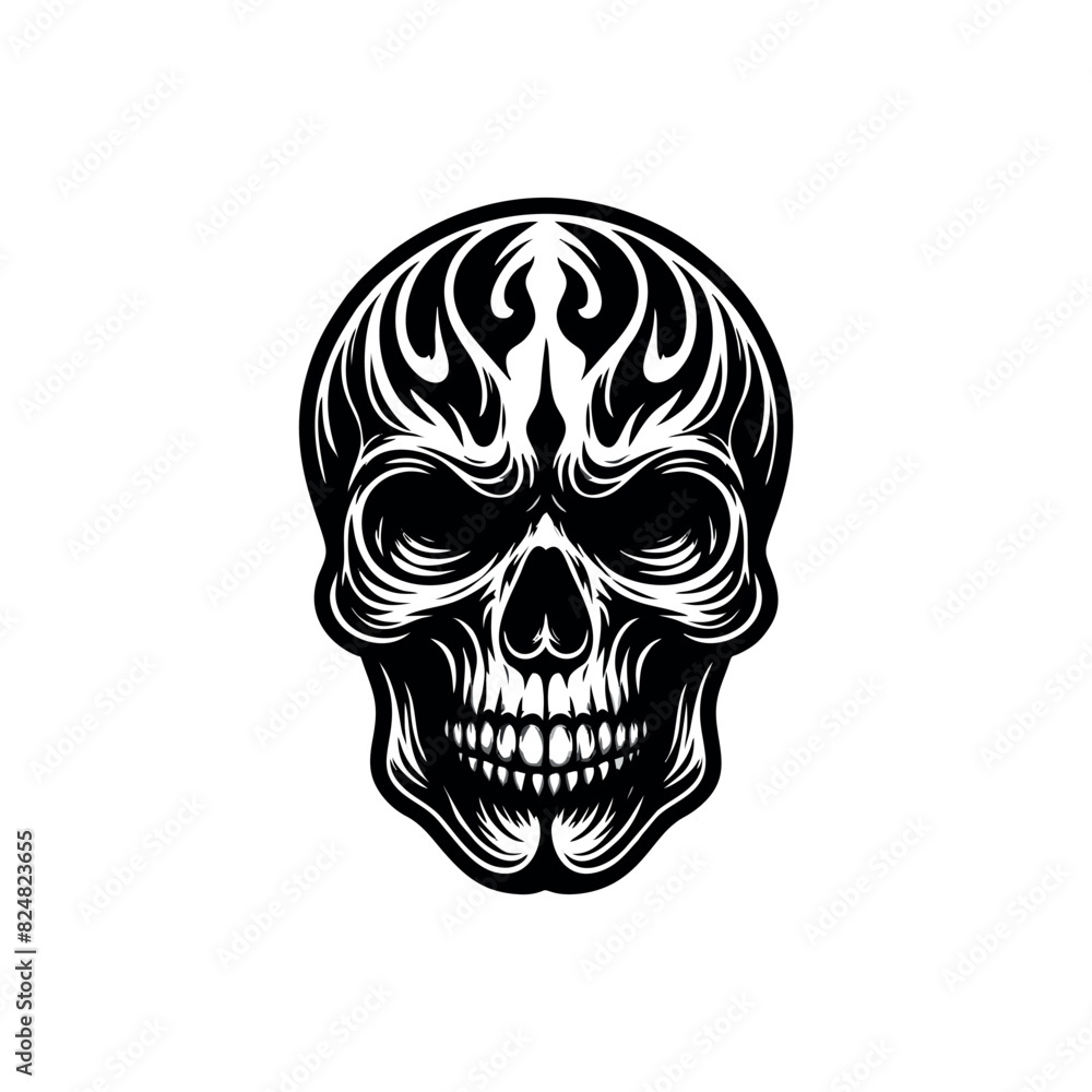 black and white illustration of a skull black and white illustration of a skull