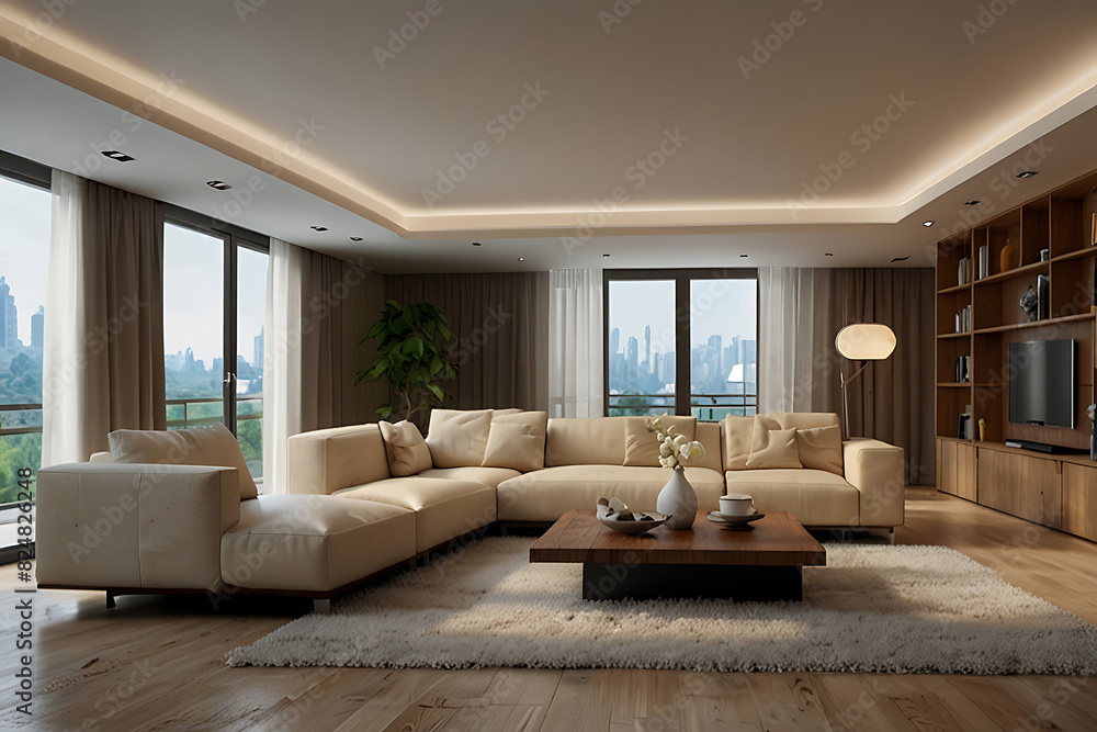 Modern Living Room Interior: Panoramic 3D Rendering for Design Inspiration Contemporary Living Room Design: 3D Rendering of a Modern Interior Panorama Modern Living Room Interior: Panoramic 3D Rendering for Design Inspiration Contemporary Living Room Design: 3D Rendering of a Modern Interior Panorama