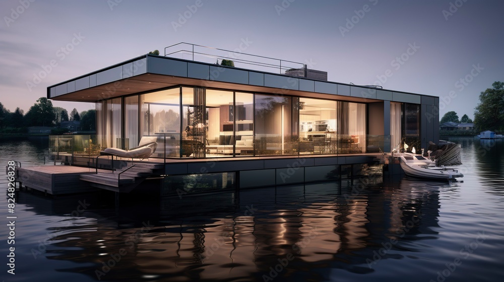 A photo of Houseboat Living Reflecting Modern living
