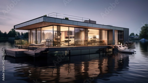 A photo of Houseboat Living Reflecting Modern living © Xfinity Stock