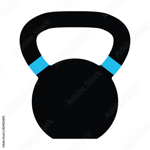 Kettlebell black icon vector illustration isolated on a white. Workout gym tools, accessories. Sport equipment, Gym time concept. Iron kettlebell icon, sport training and fitness design element.