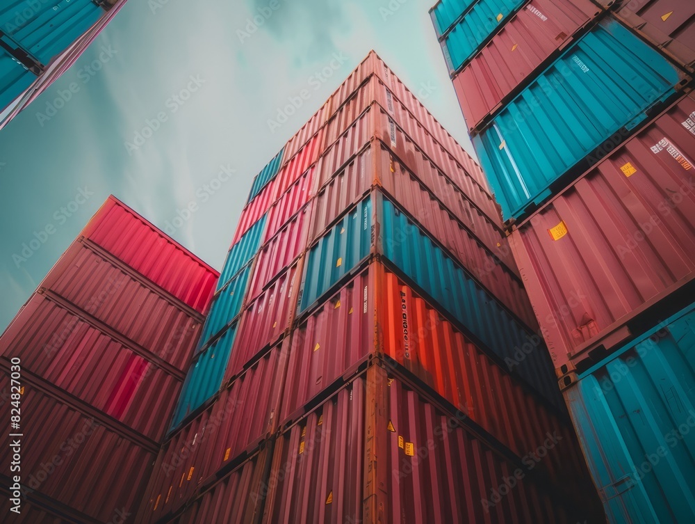 Fototapeta premium Exploring the Operations: Stack of Containers at a Port in 4:3 Aspect Ratio