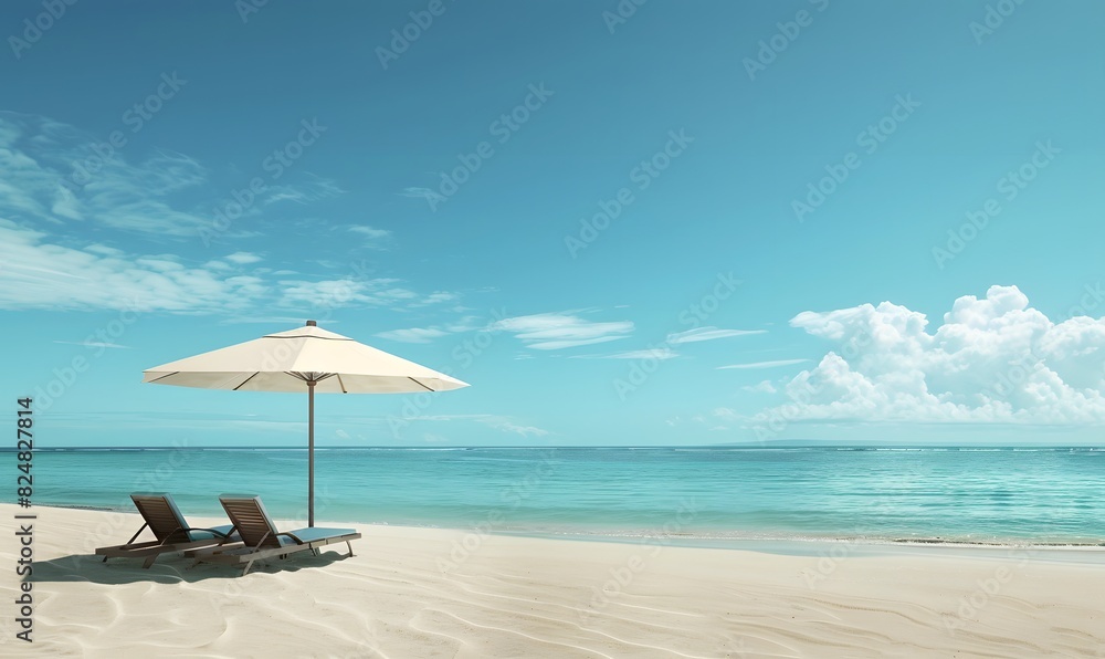 A serene and tranquil day at the beach with a clear sky, Generative AI A serene and tranquil day at the beach with a clear sky, Generative AI