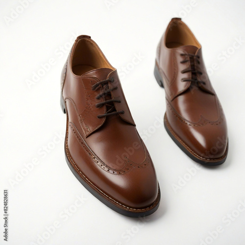 Elegant brown leather dress shoes on white