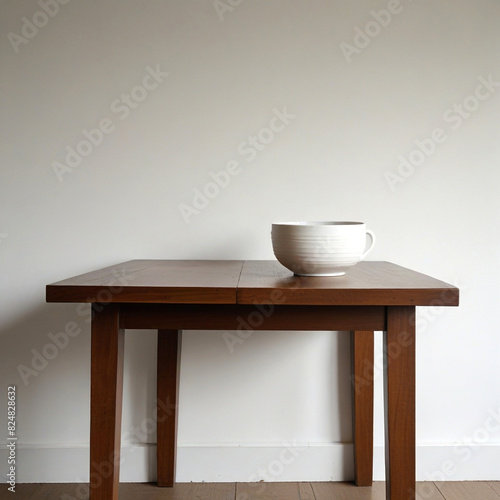 Minimalist wooden table with white bowls