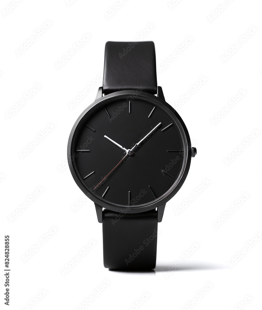 Elegant black designer wristwatch on white background Elegant black designer wristwatch on white background