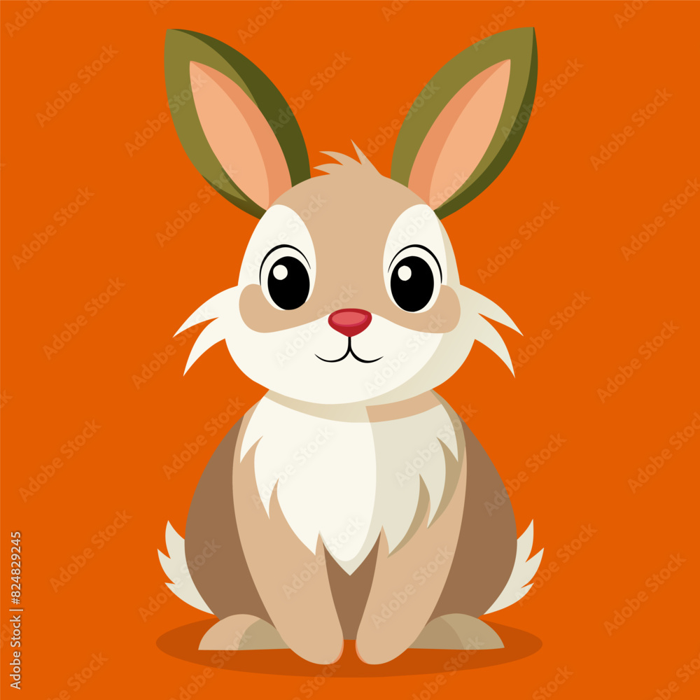 Fototapeta premium Cute Bunny Drawing, Bunny Colorful Flat Illustration