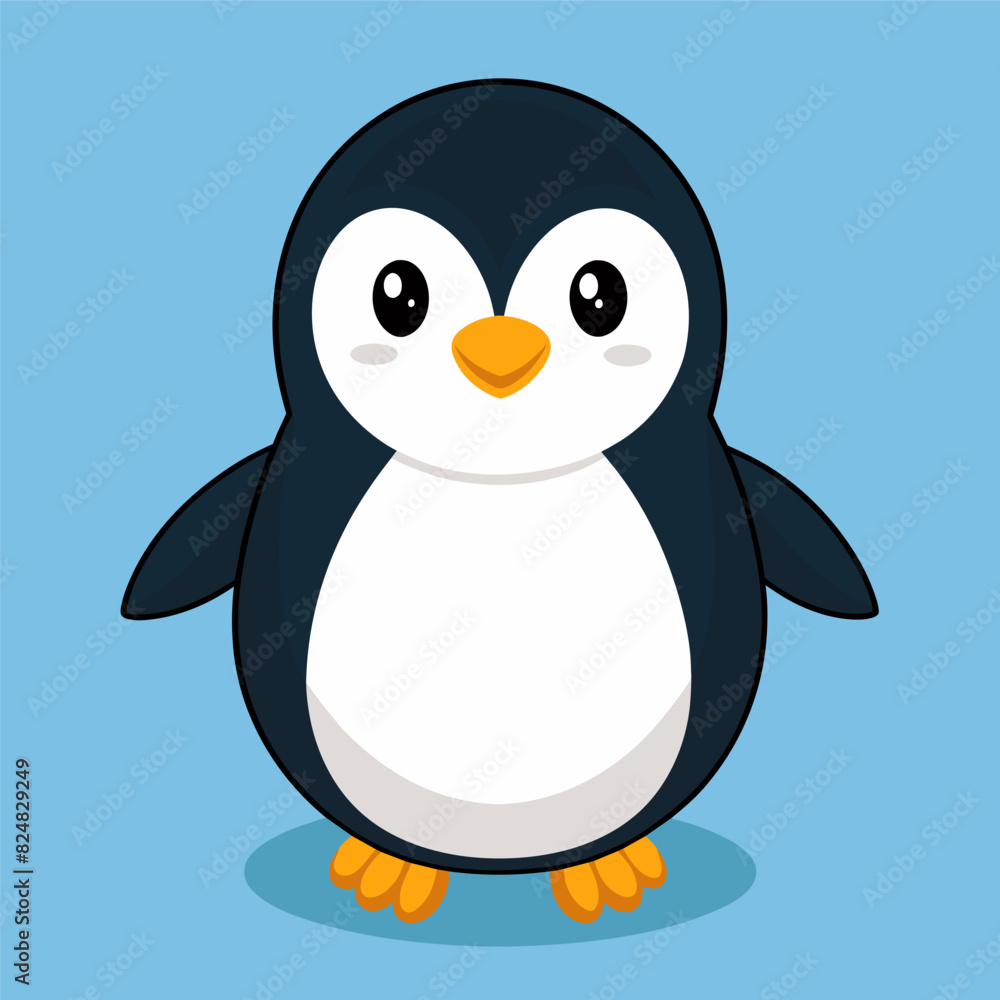 Obraz premium Cute Penguin Drawing, Penguin Colorful Flat Illustration