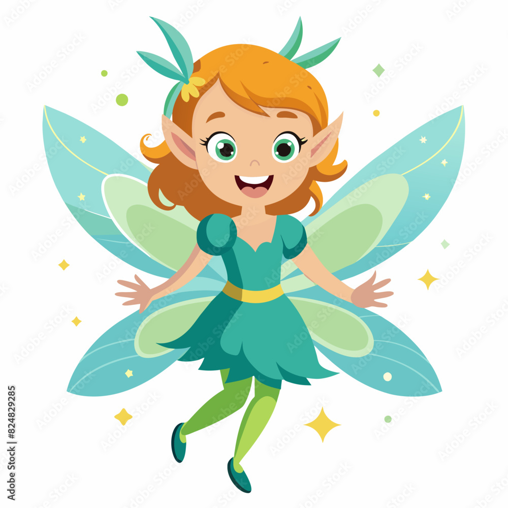 Cute Fairy Drawing, Fairy Colorful Flat Illustration Cute Fairy Drawing, Fairy Colorful Flat Illustration