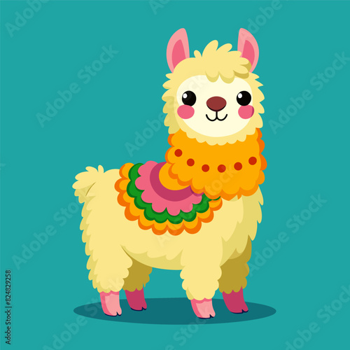 Cute Alpaca Drawing, Alpaca Colorful Flat Illustration