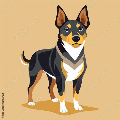 Cute Dog Drawing, Dog Colorful Flat Illustration