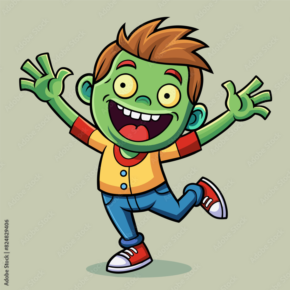 Obraz premium Cute Zombie Drawing, Zombie Colorful Flat Illustration