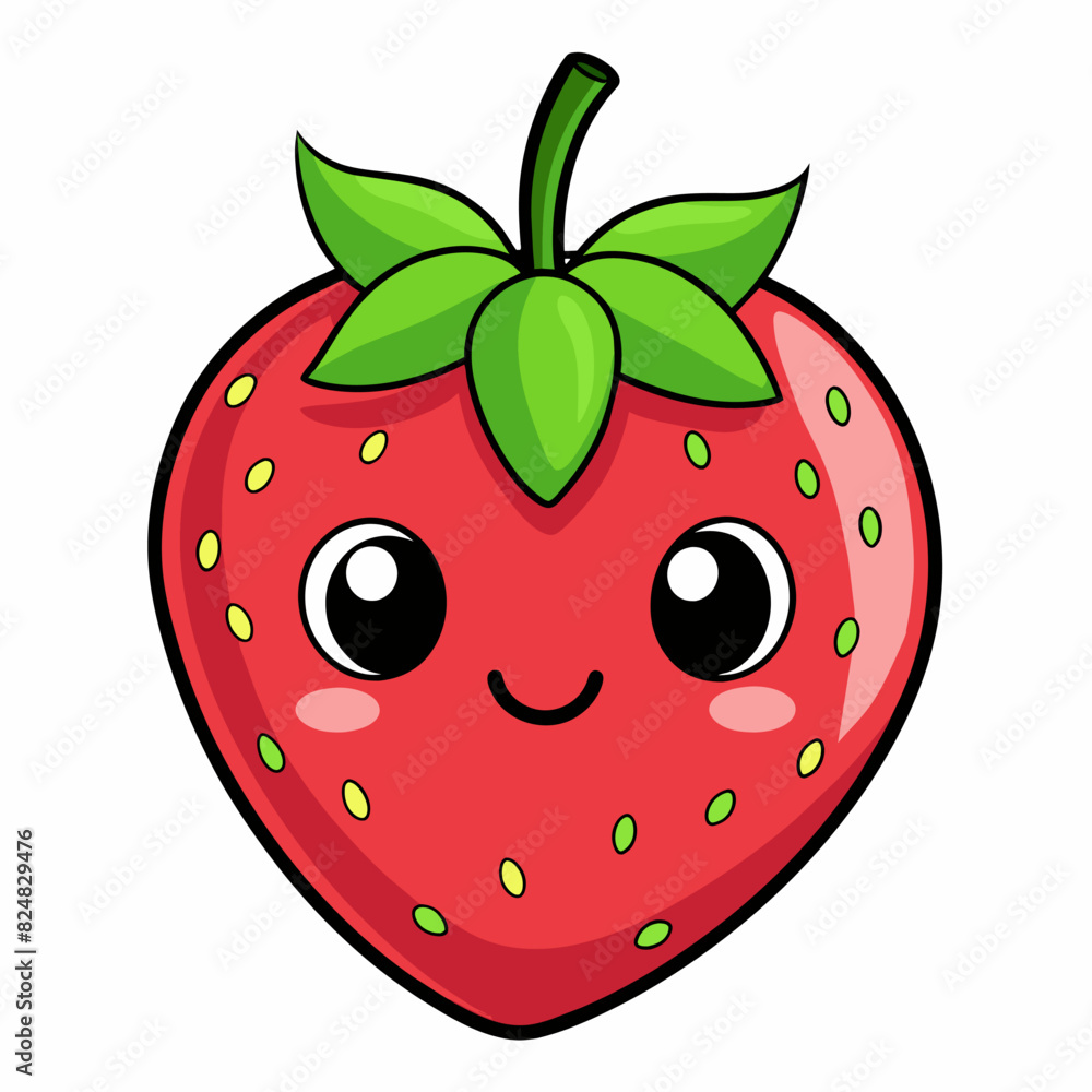 Obraz premium Cute Strawberry Drawing, Strawberry Colorful Flat Illustration