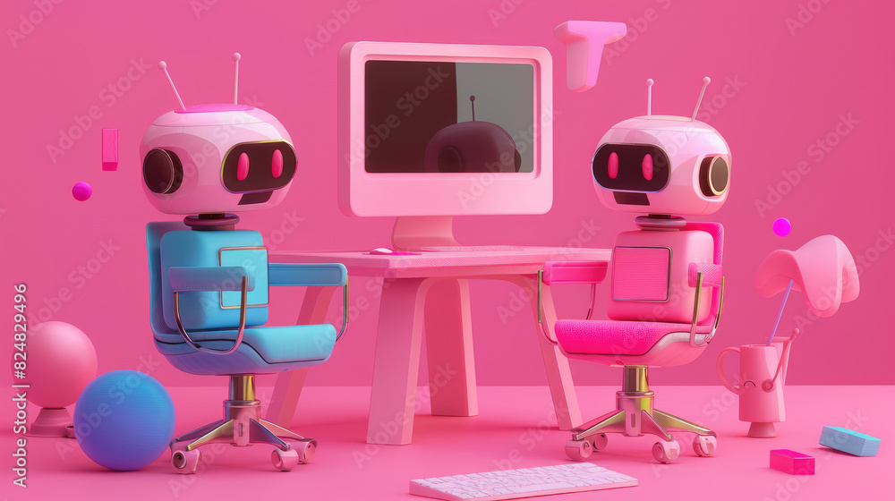 Obraz premium 3D Illustration of AI Chatbot Sitting and Chatting on Computer