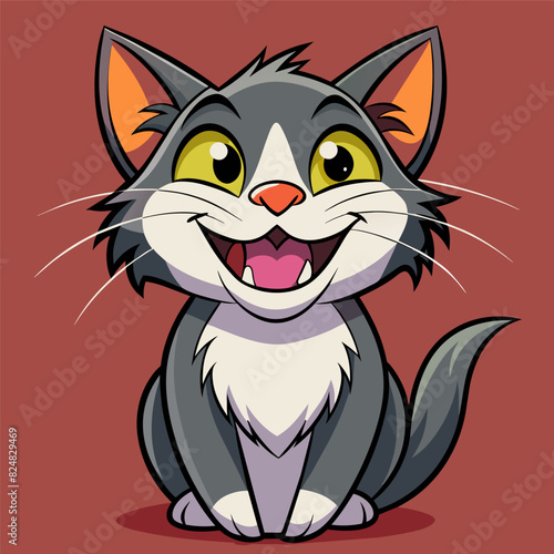 Cute Cat Drawing, Cat Colorful Flat Illustration
