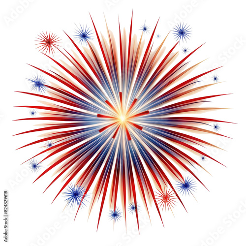 Independence Day fireworks on July 4 isolated on transparent background.