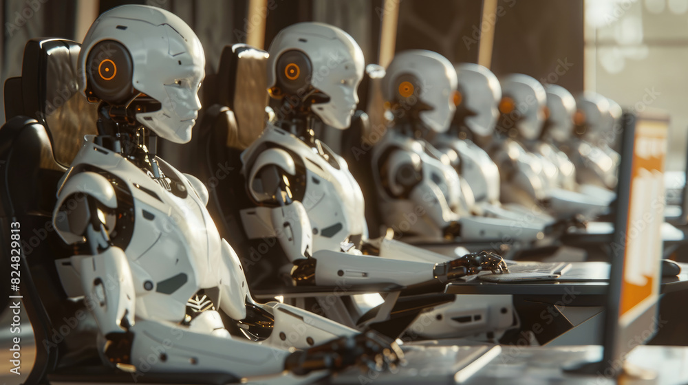 Fototapeta premium 3D Illustration of AI Chatbot Sitting and Chatting on Computer