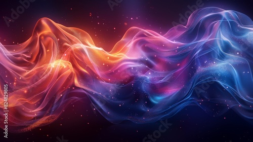 Digital art of abstract flowing energy waves with a cosmic background  depicted in stunning purple and blue hues