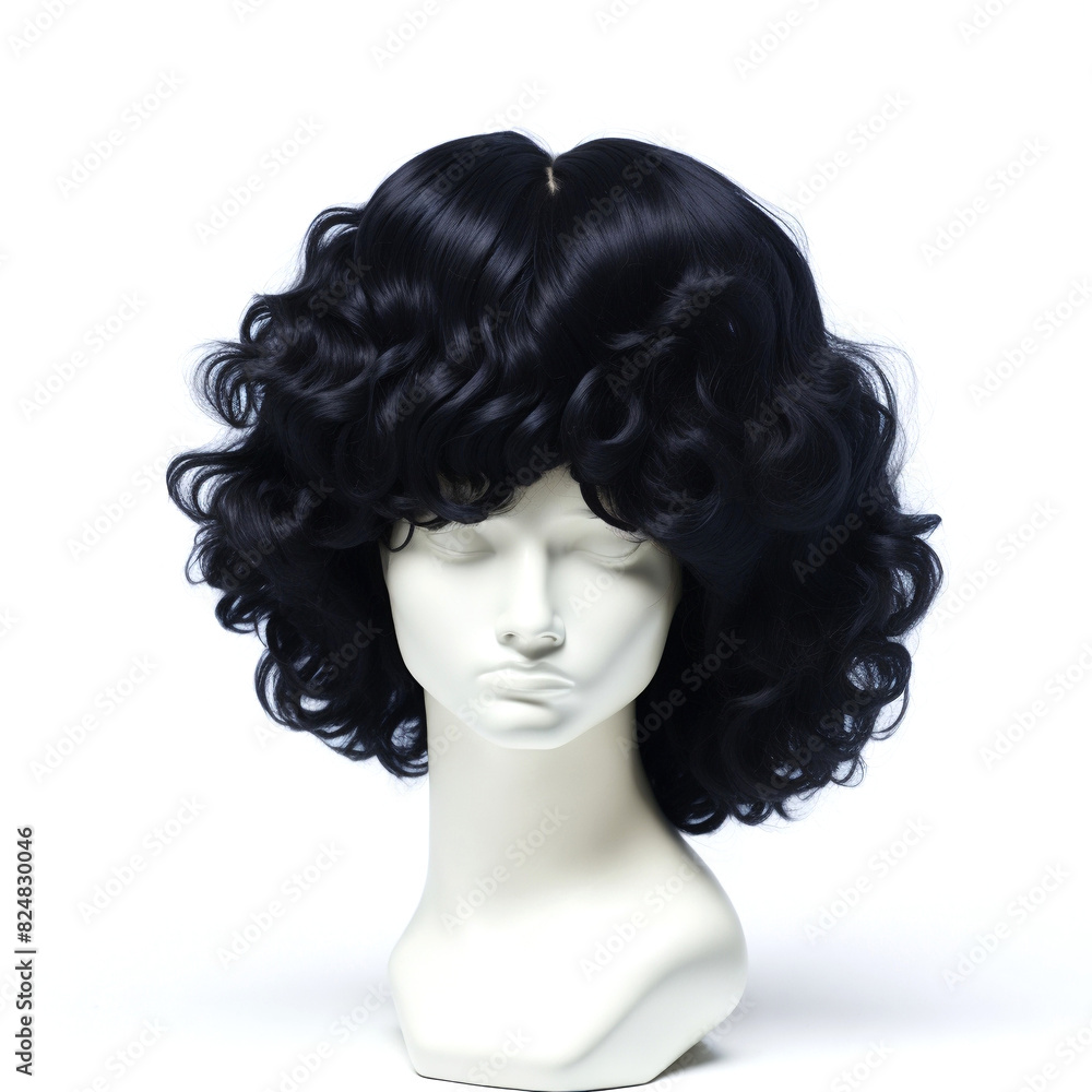 Fototapeta premium Elegant black wig on mannequin head display
