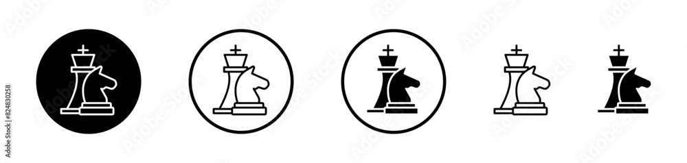 Chess icon set. Knight horse head piece vector symbol and strategic chess piece icon.