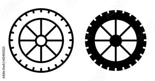Tire icon set. Car tyre or wheel vector symbol and bus truck rim sign. photo