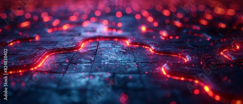 Abstract 3D Background. As light reflects off the complex surfaces of the 3D grid, the maze of glowing pathways becomes a mesmerizing spectacle of luminosity. photo