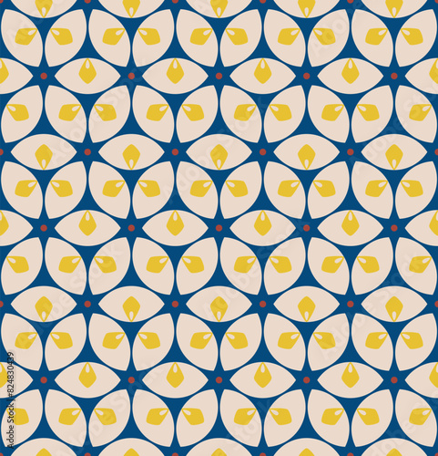 Japanese Circle Flower Petal Vector Seamless Pattern