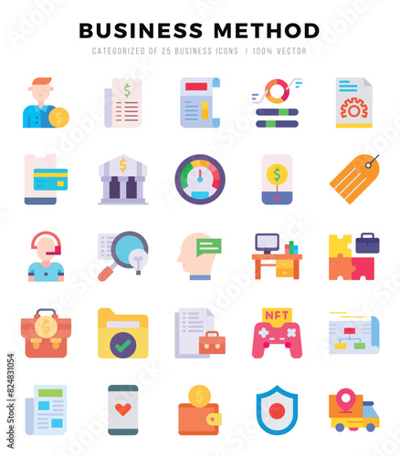 Business Method Icons Pack Flat Style. Vector illustration.