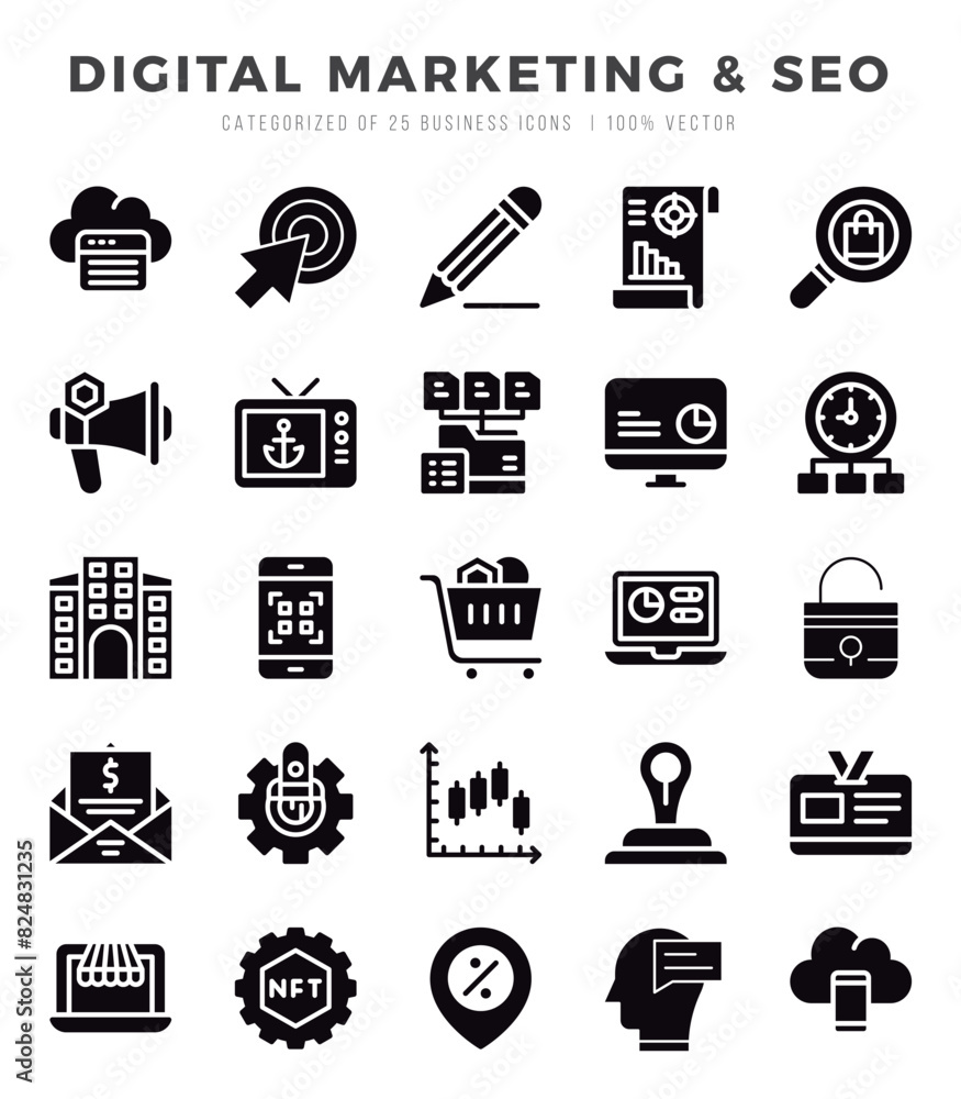Fototapeta premium Digital Marketing & SEO icons set. Vector illustration.