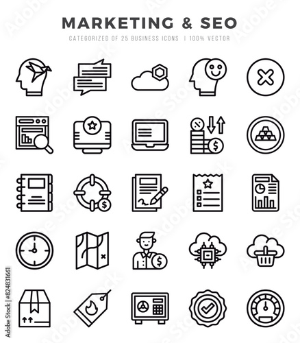 Marketing & SEO Lineal icons collection. Lineal icons pack. Vector illustration
